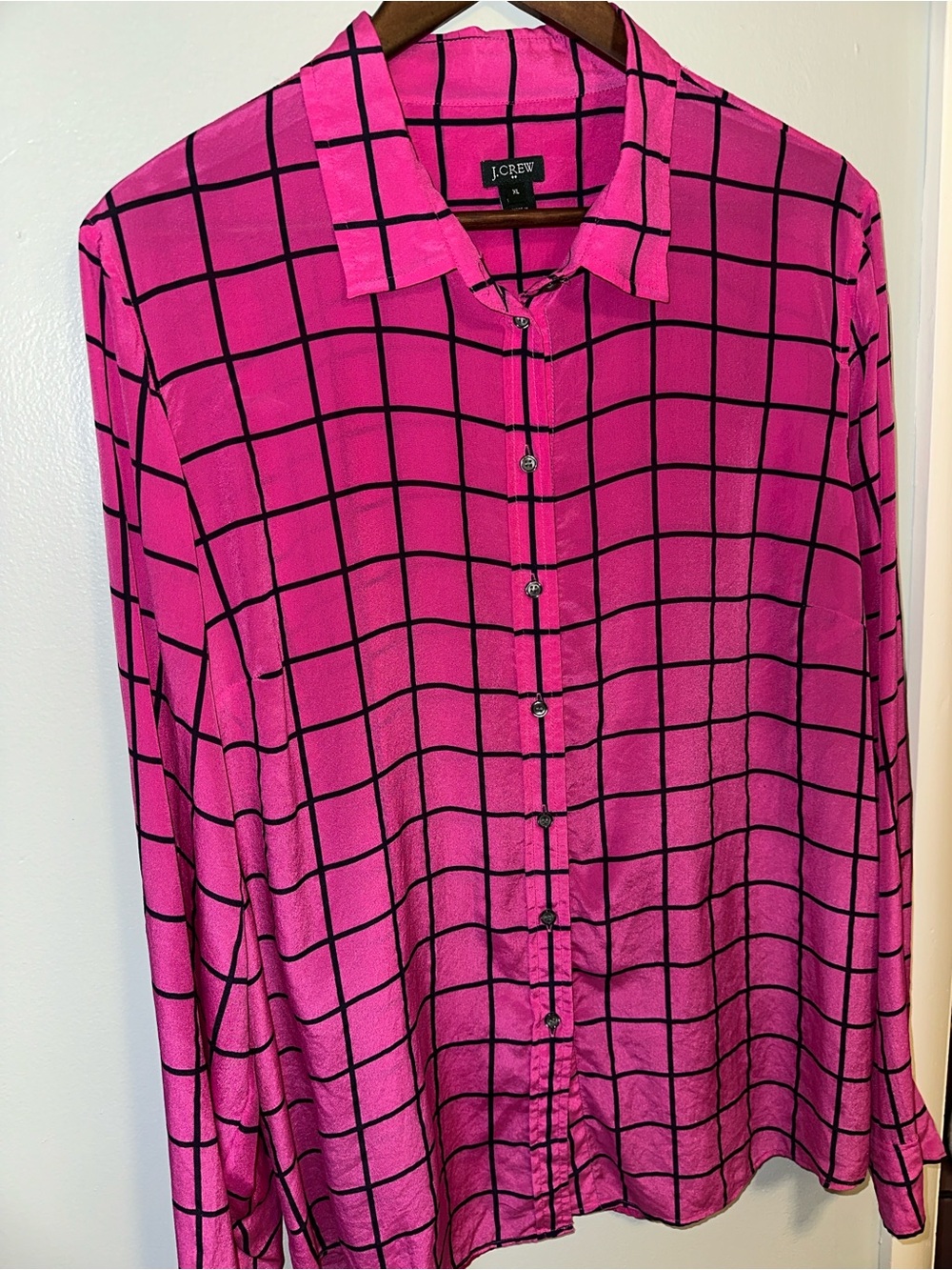 J. Crew Hot Pink Button-Up Shirt with Black Windowpane women’s XL
